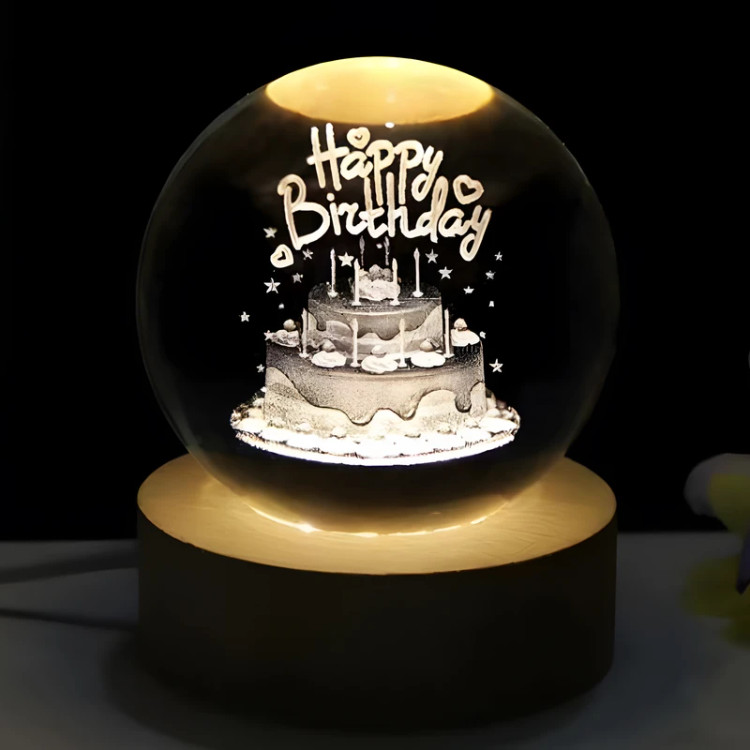 چراغ خواب گوی کریستالی طرح تولدت مبارک happy birthday