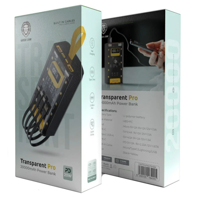 پاوربانک 20 وات گرین لاین مدل Transparent Pro ظرفیت 20000 میلی آمپر ساعت